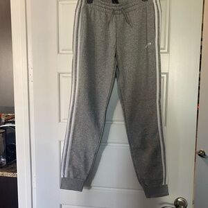 Adidas Gray Joggers with White Stripes